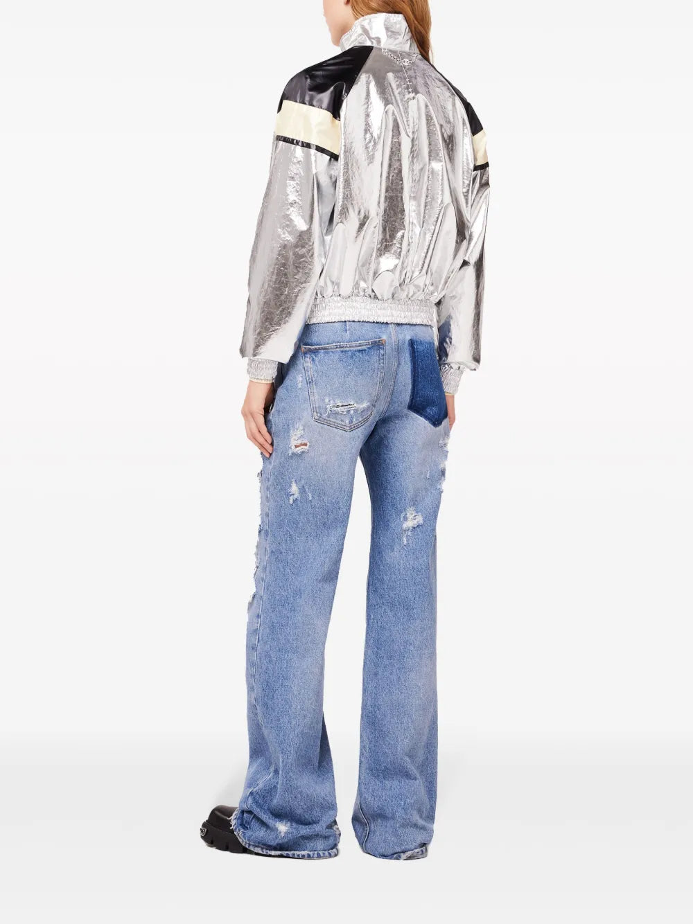 Metallic-Finish Stand-Up Collar Jacket