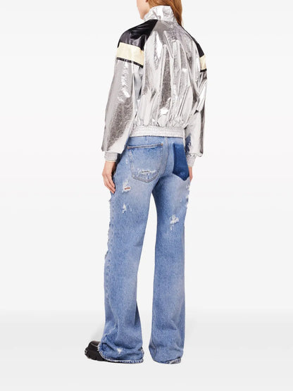 Metallic-Finish Stand-Up Collar Jacket