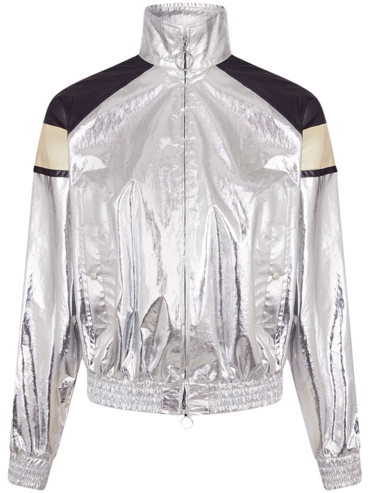 Metallic-Finish Stand-Up Collar Jacket