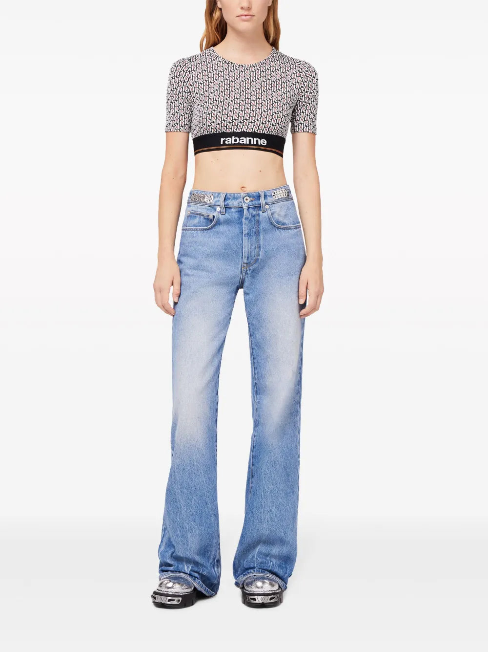 Monogram-Print Cropped T-Shirt