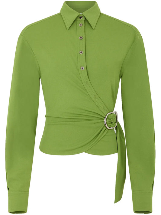 Draped Crepe Wrap Shirt