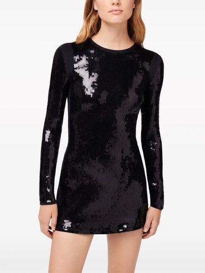 Sequin-Embellished Long-Sleeve Dress