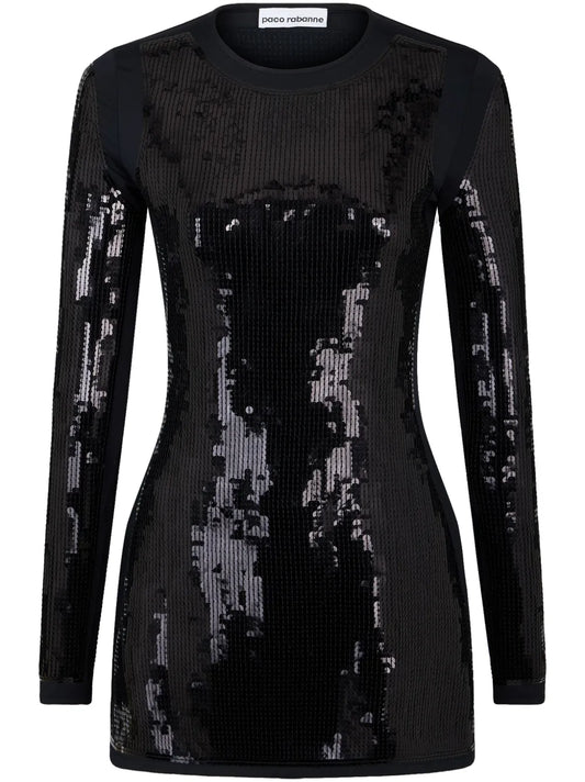 Sequin-Embellished Long-Sleeve Dress