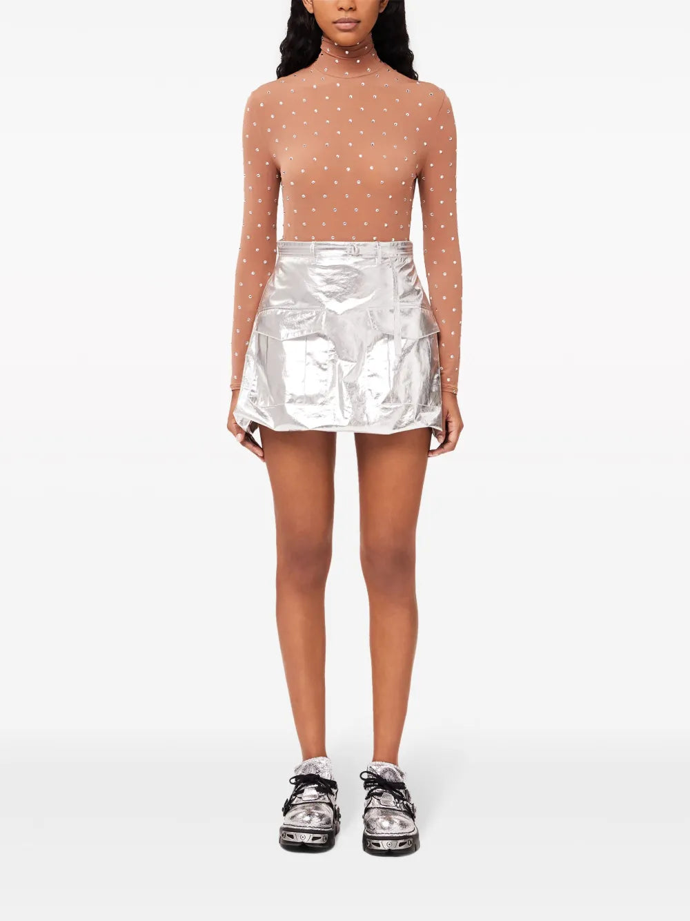 Crystal-Embellished High-Neck Top