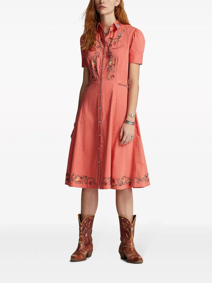 Floral-Embroidery Shirtdress