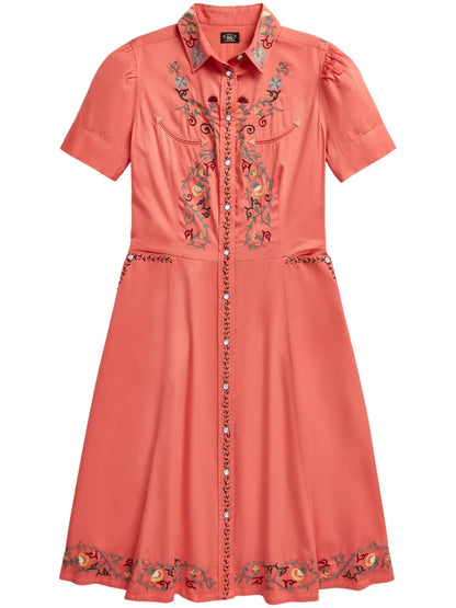 Floral-Embroidery Shirtdress