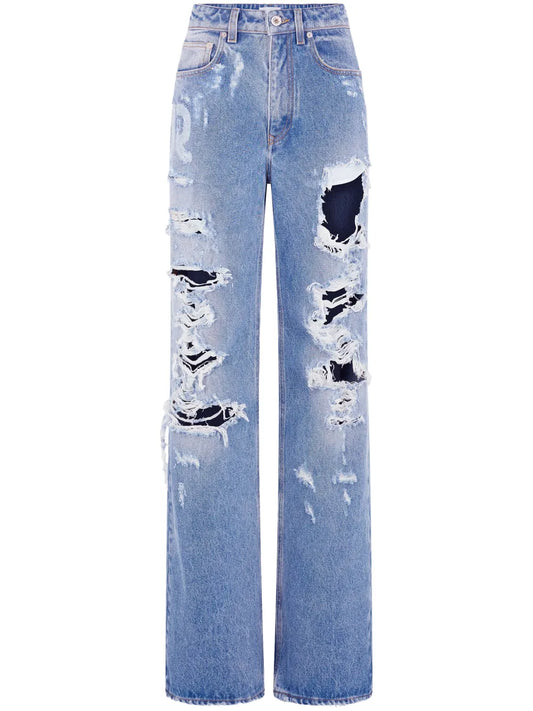 Ripped-Detailing Cotton Wide-Leg Jeans