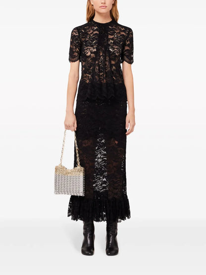High-Waist Lace Midi Skirt
