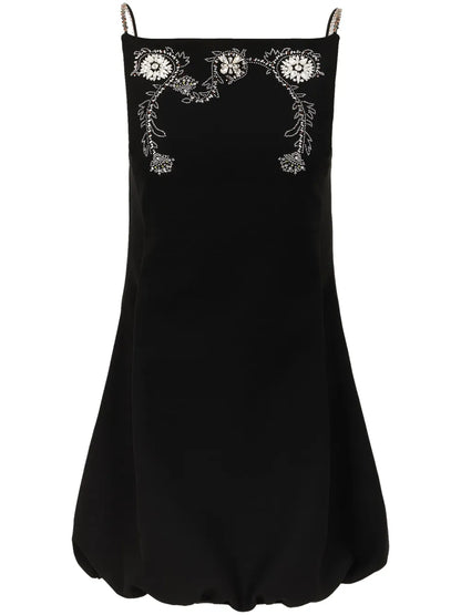 Floral-Embroidery Wool-Blend Dress