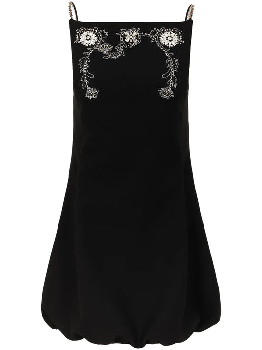 Floral-Embroidery Wool-Blend Dress