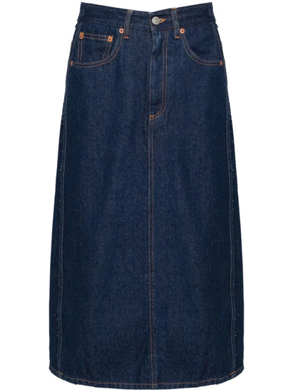 Denim Wrap Midi Skirt