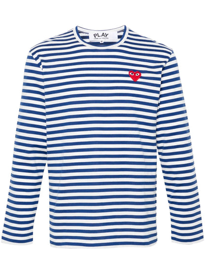 Heart-Patch Striped Cotton T-Shirt