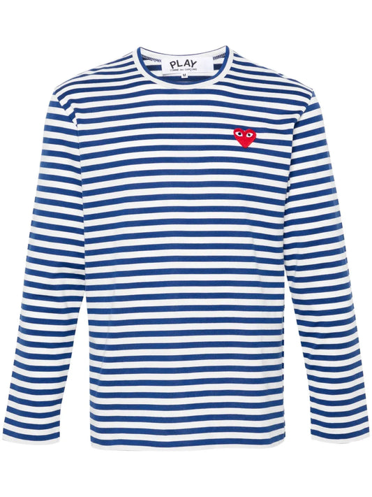 Heart-Patch Striped Cotton T-Shirt