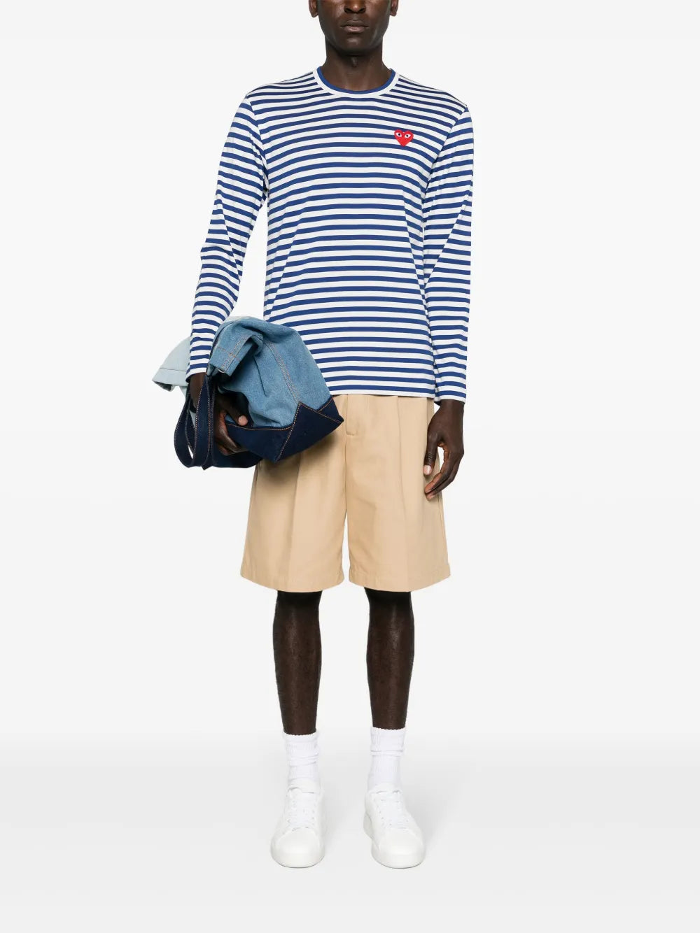 Heart-Patch Striped Cotton T-Shirt