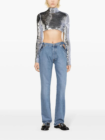Open Hip Straight-Leg Jeans