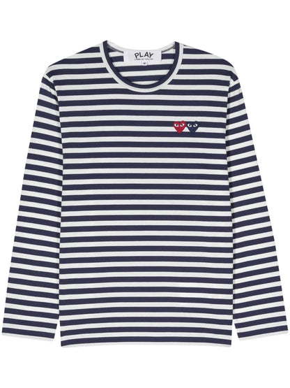 Heart-Patch Striped Cotton T-Shirt