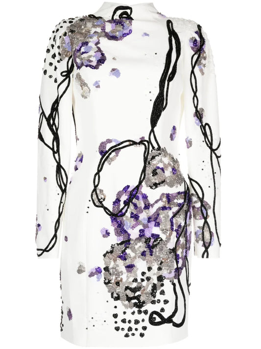 Beaded Crepe Minidress