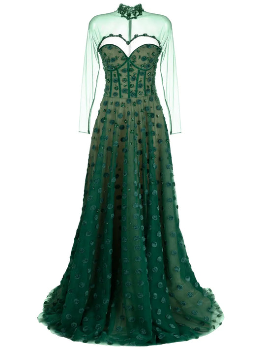 Polka Dot Beaded Tulle Gown