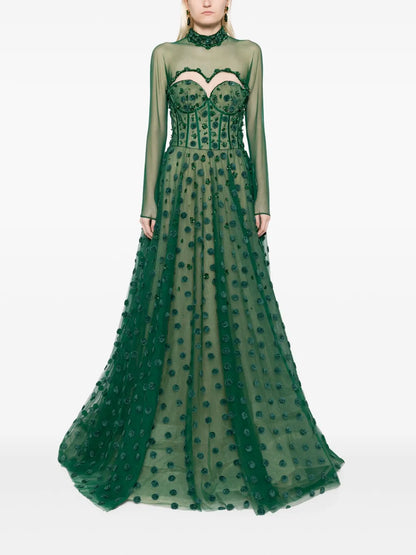Polka Dot Beaded Tulle Gown