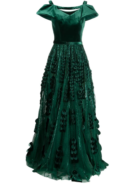 Heart-Appliqué Beaded Tulle Dress