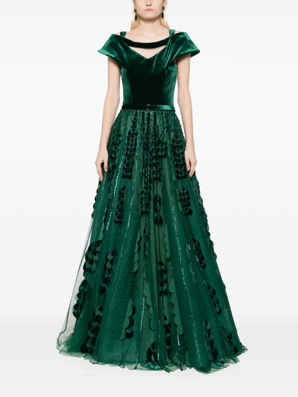 Heart-Appliqué Beaded Tulle Dress