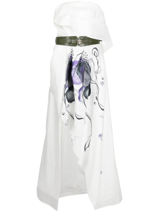 Abstract-Print Taffeta Asymmetric Dress