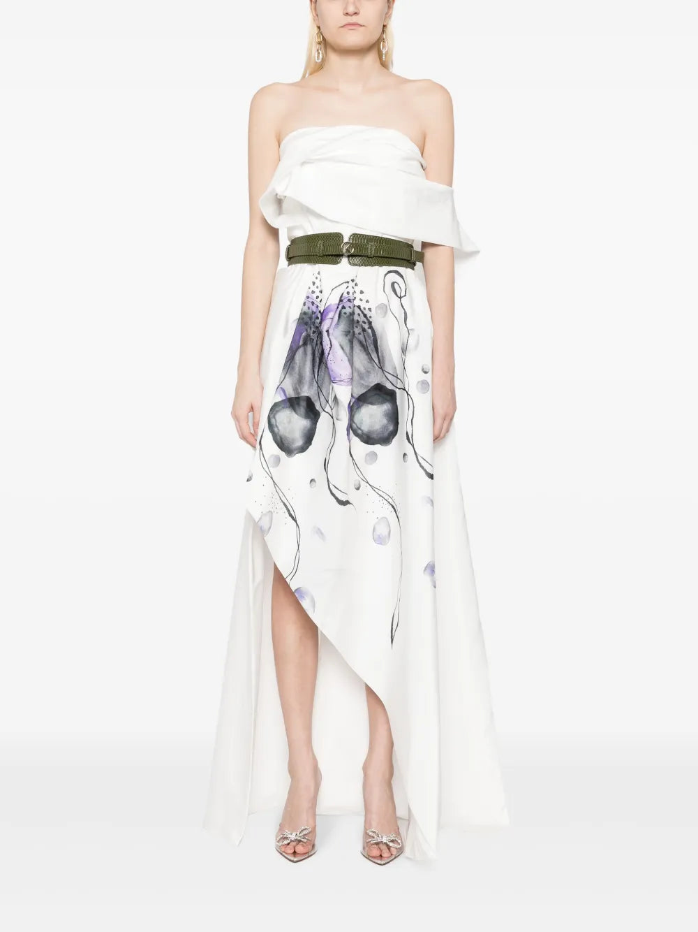 Abstract-Print Taffeta Asymmetric Dress
