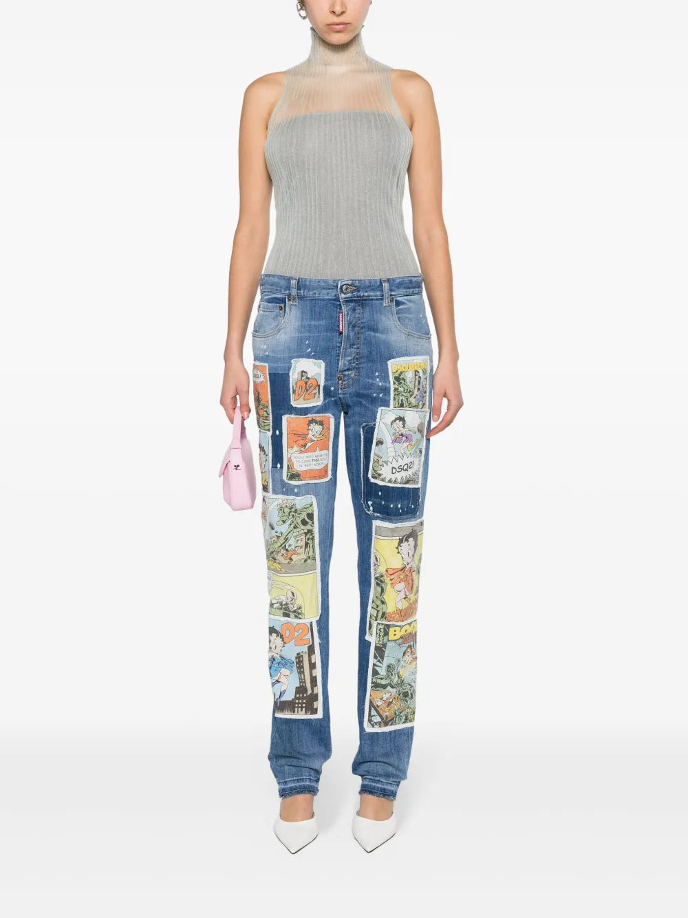Patch-Detail Straight-Leg Jeans