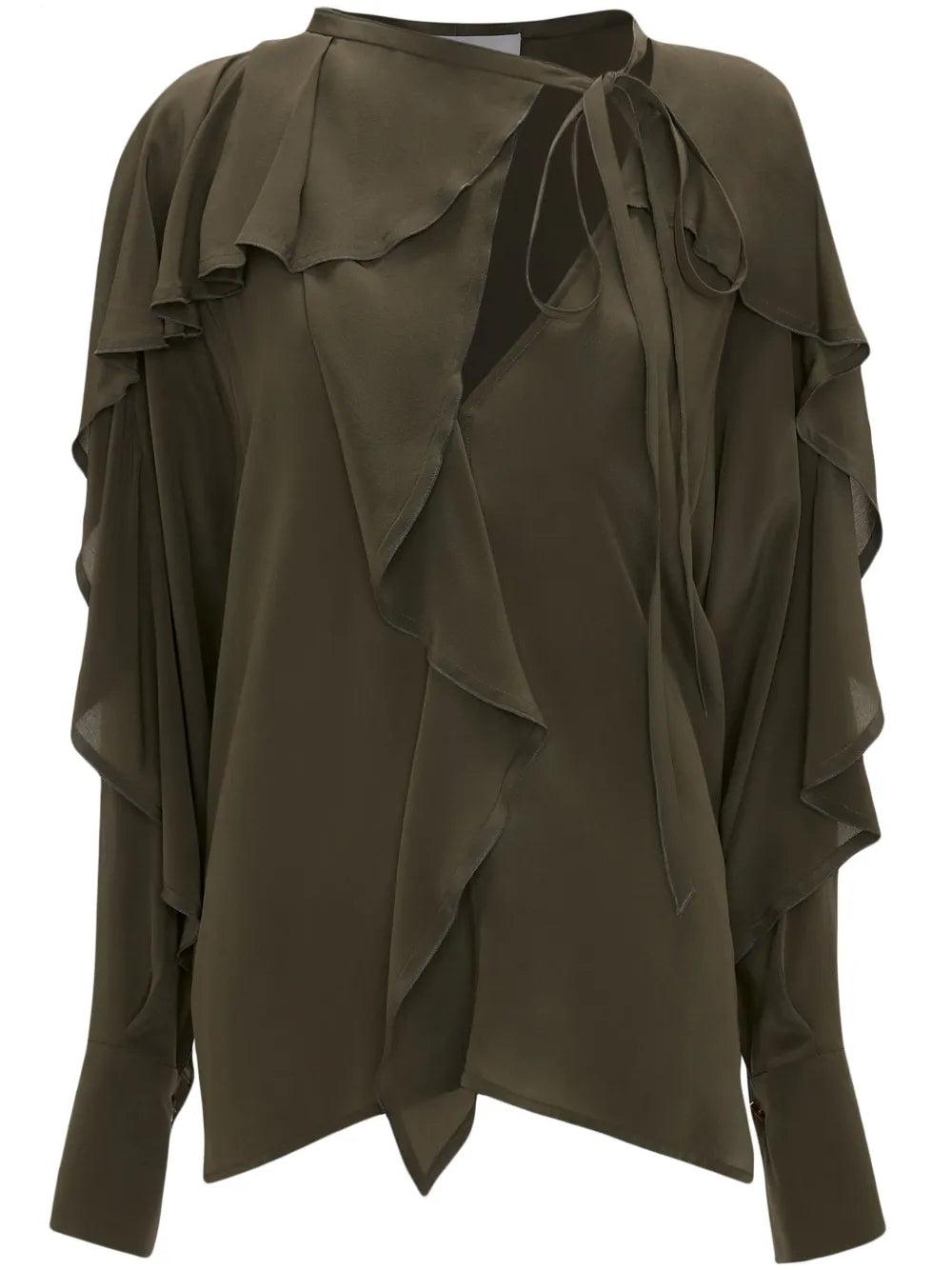 Tie-Detail Ruffled Silk Blouse