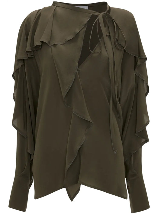 Tie-Detail Ruffled Silk Blouse