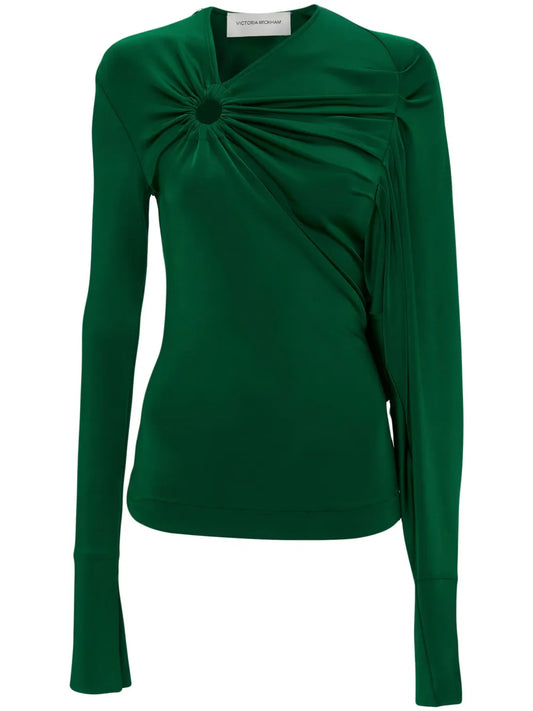 Long-Sleeve Gathered-Detail Top