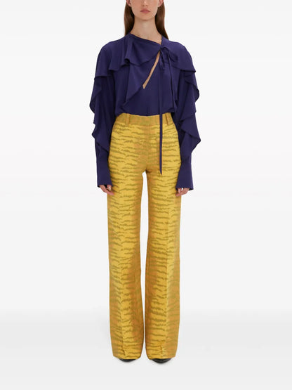 Tie-Detail Ruffled Silk Blouse