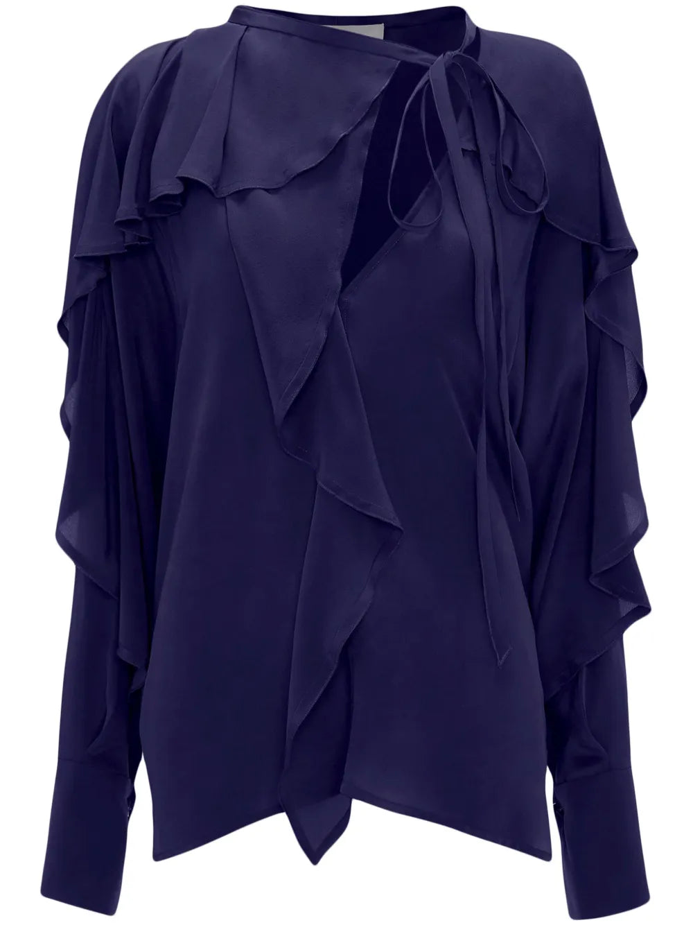 Tie-Detail Ruffled Silk Blouse