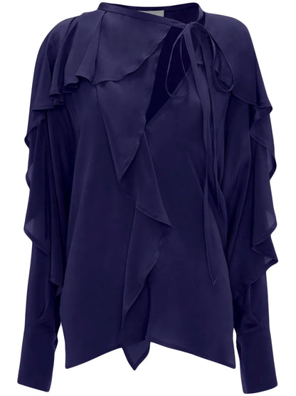 Tie-Detail Ruffled Silk Blouse