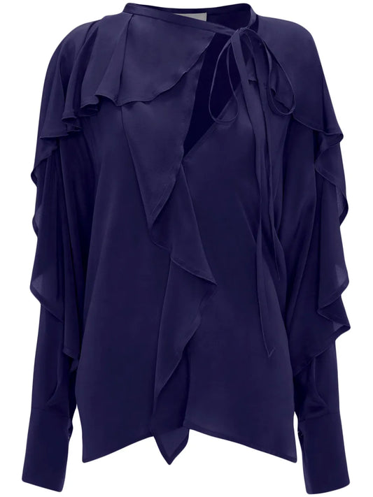 Tie-Detail Ruffled Silk Blouse