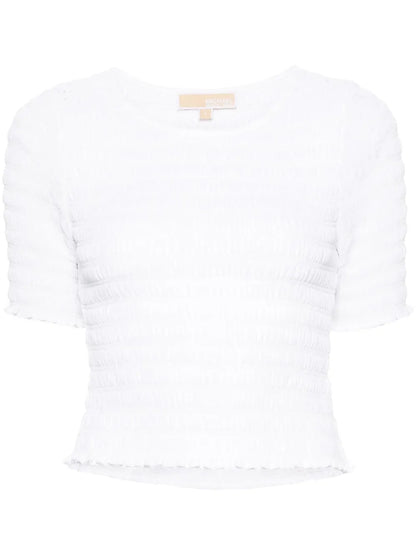 Ruffled-Trim Smocked T-Shirt