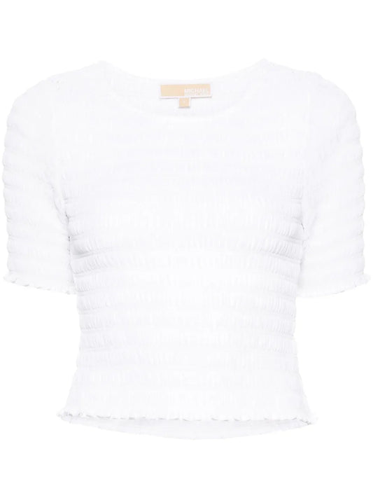 Ruffled-Trim Smocked T-Shirt