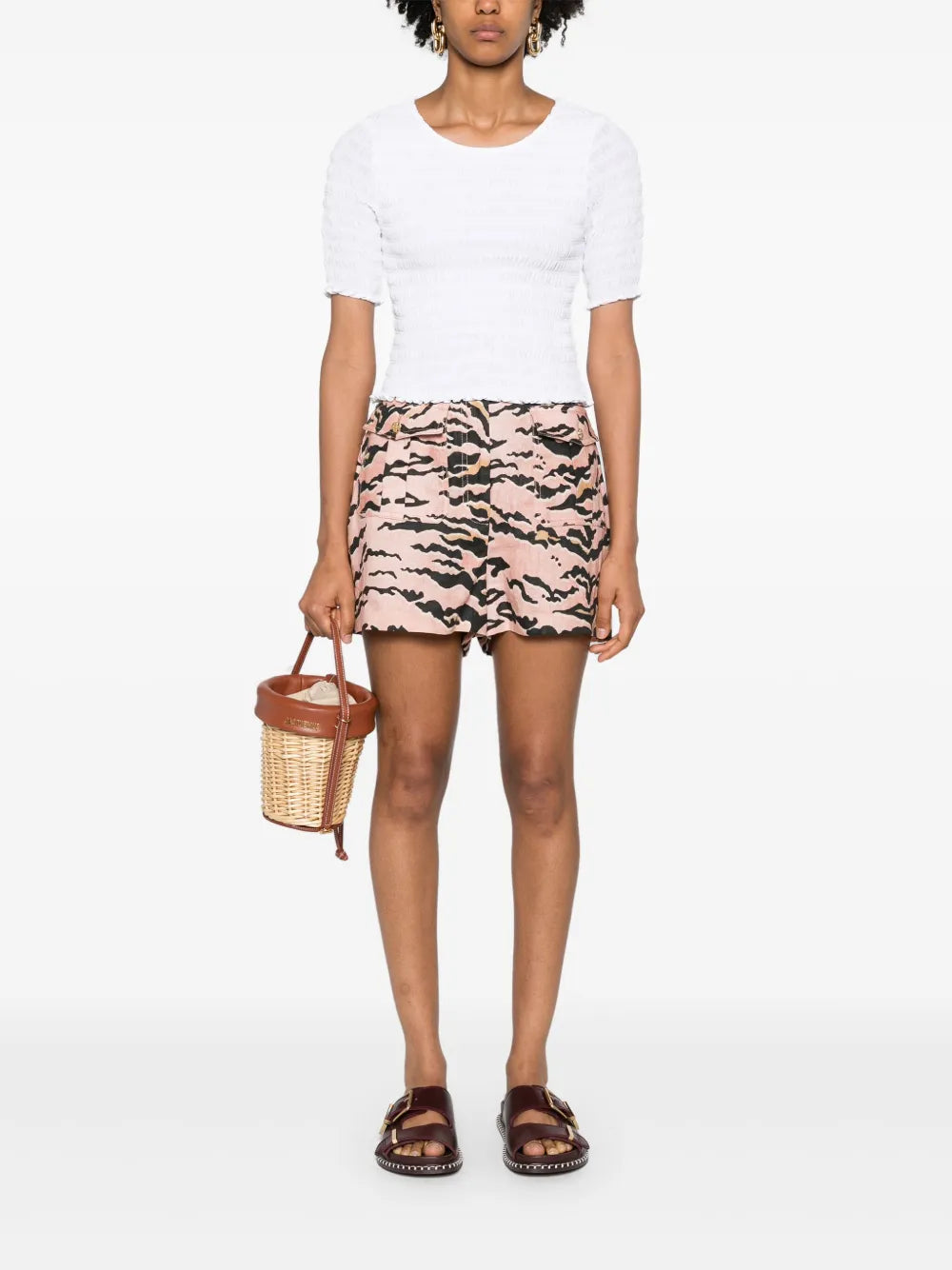 Ruffled-Trim Smocked T-Shirt