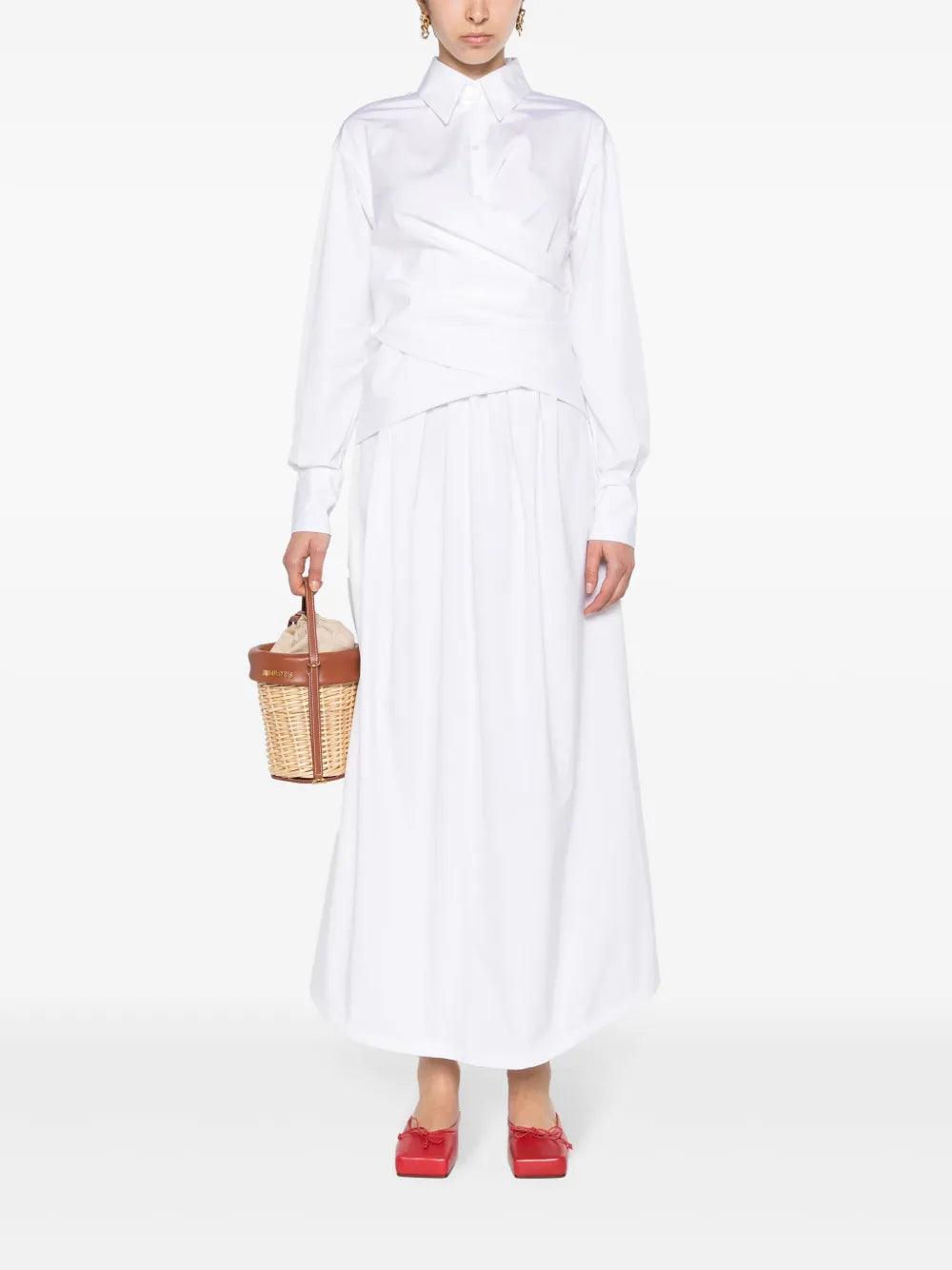 Crossover-Detail Poplin Shirtdress