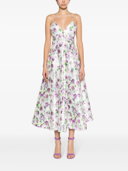 Floral-Print Flared Midi Dress