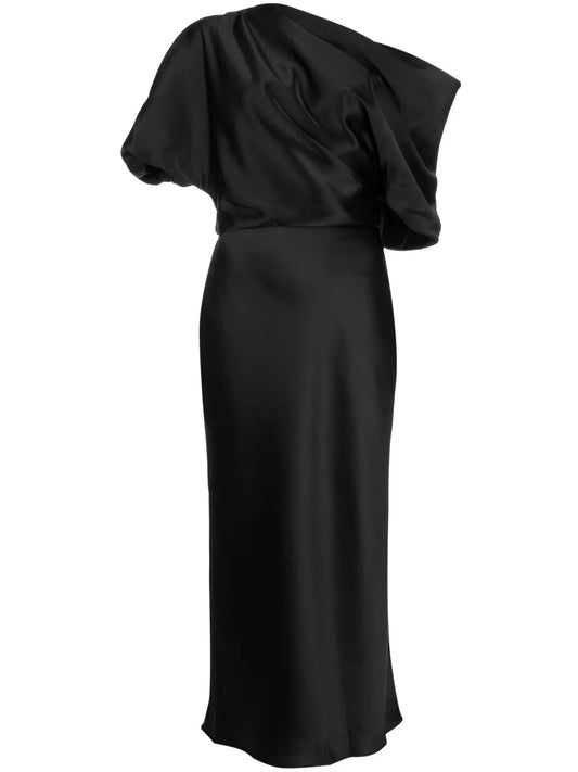 Off-Shoulder Draped Midi Dress