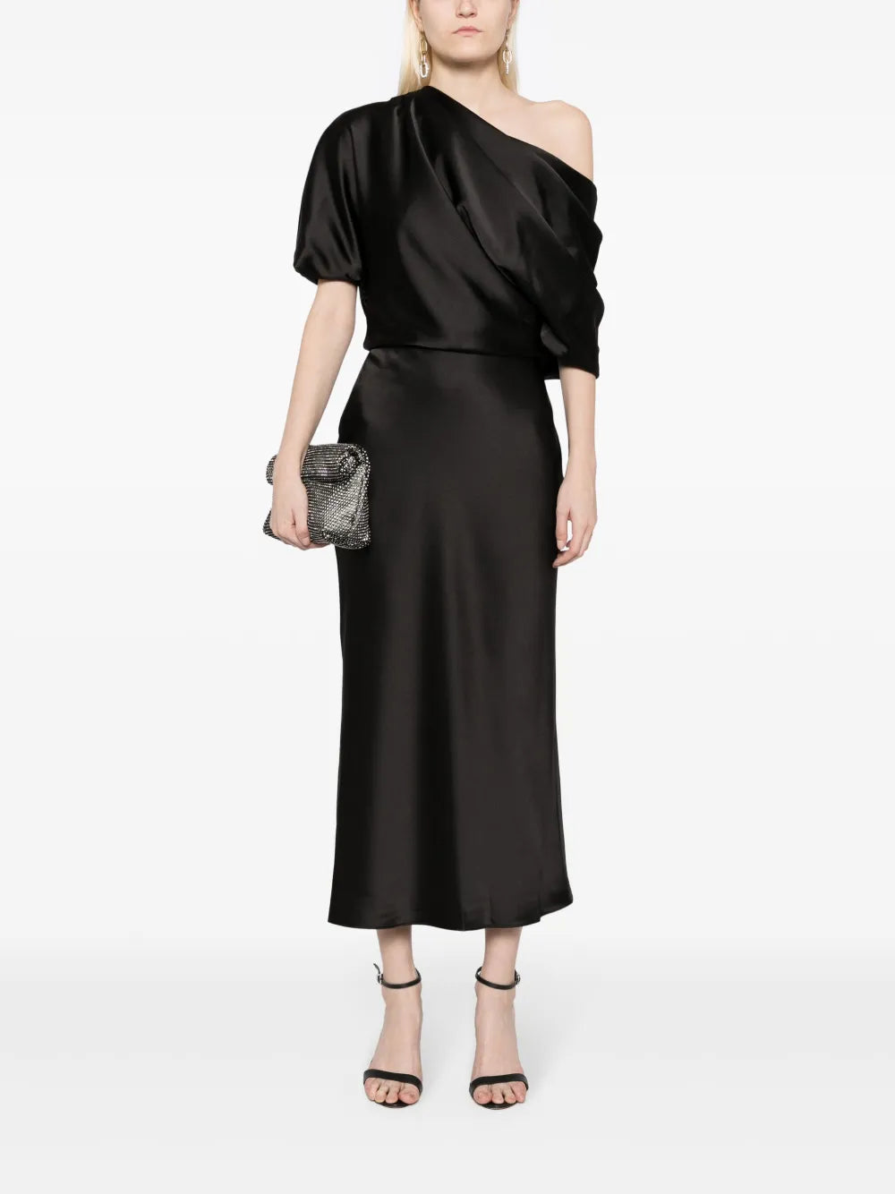 Off-Shoulder Draped Midi Dress