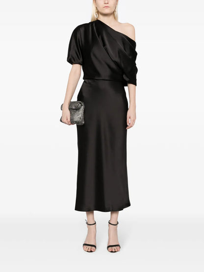 Off-Shoulder Draped Midi Dress