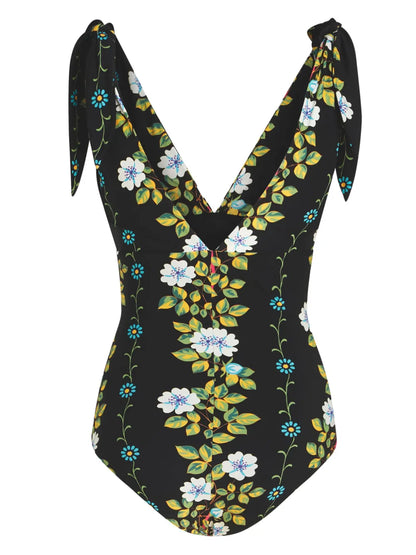 Floral-Print V-Neck Swimsuit