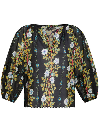 Floral-Print Cotton Blouse