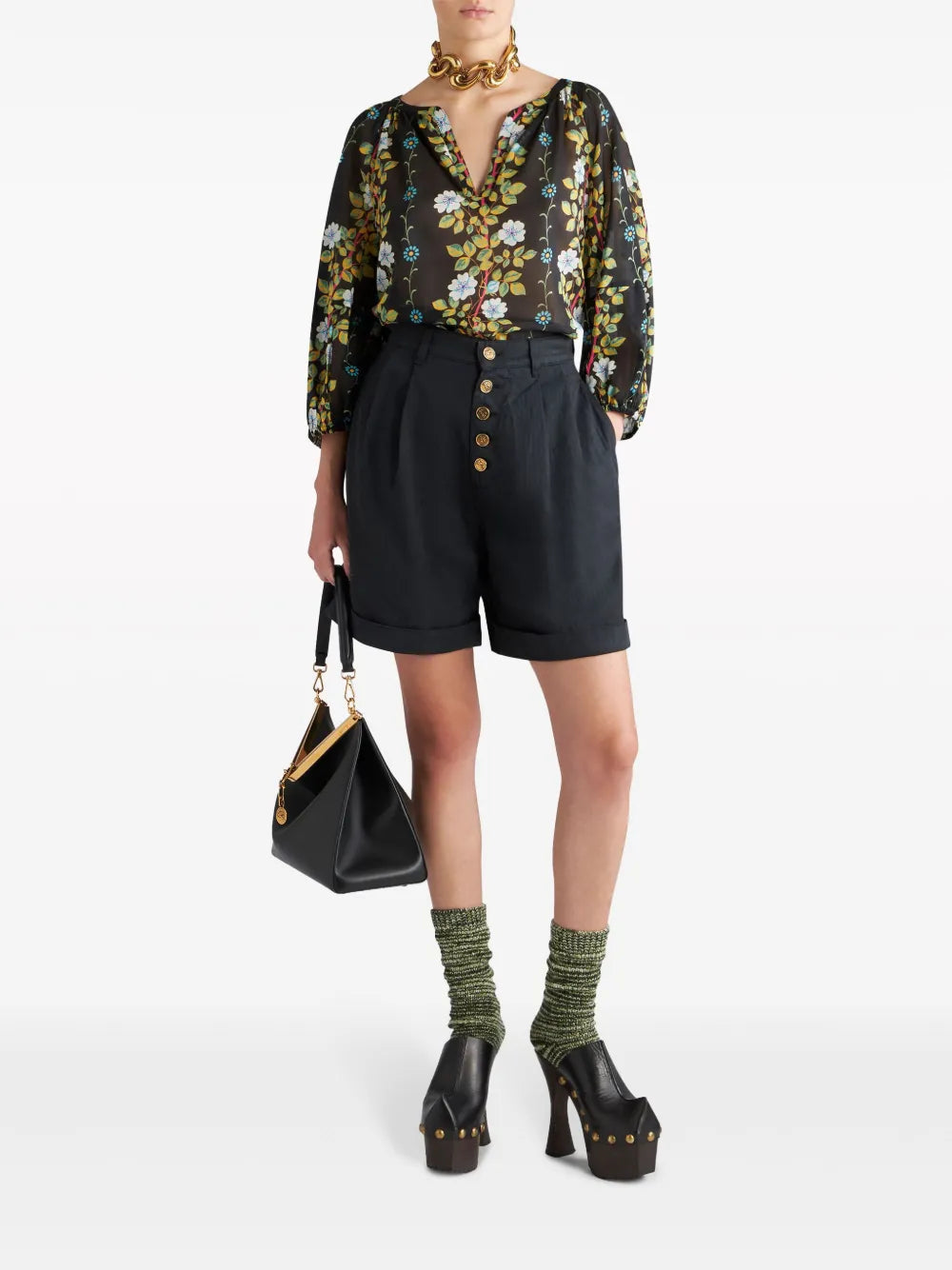 Floral-Print Cotton Blouse