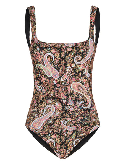 Paisley-Print Square-Neck Swimsuit