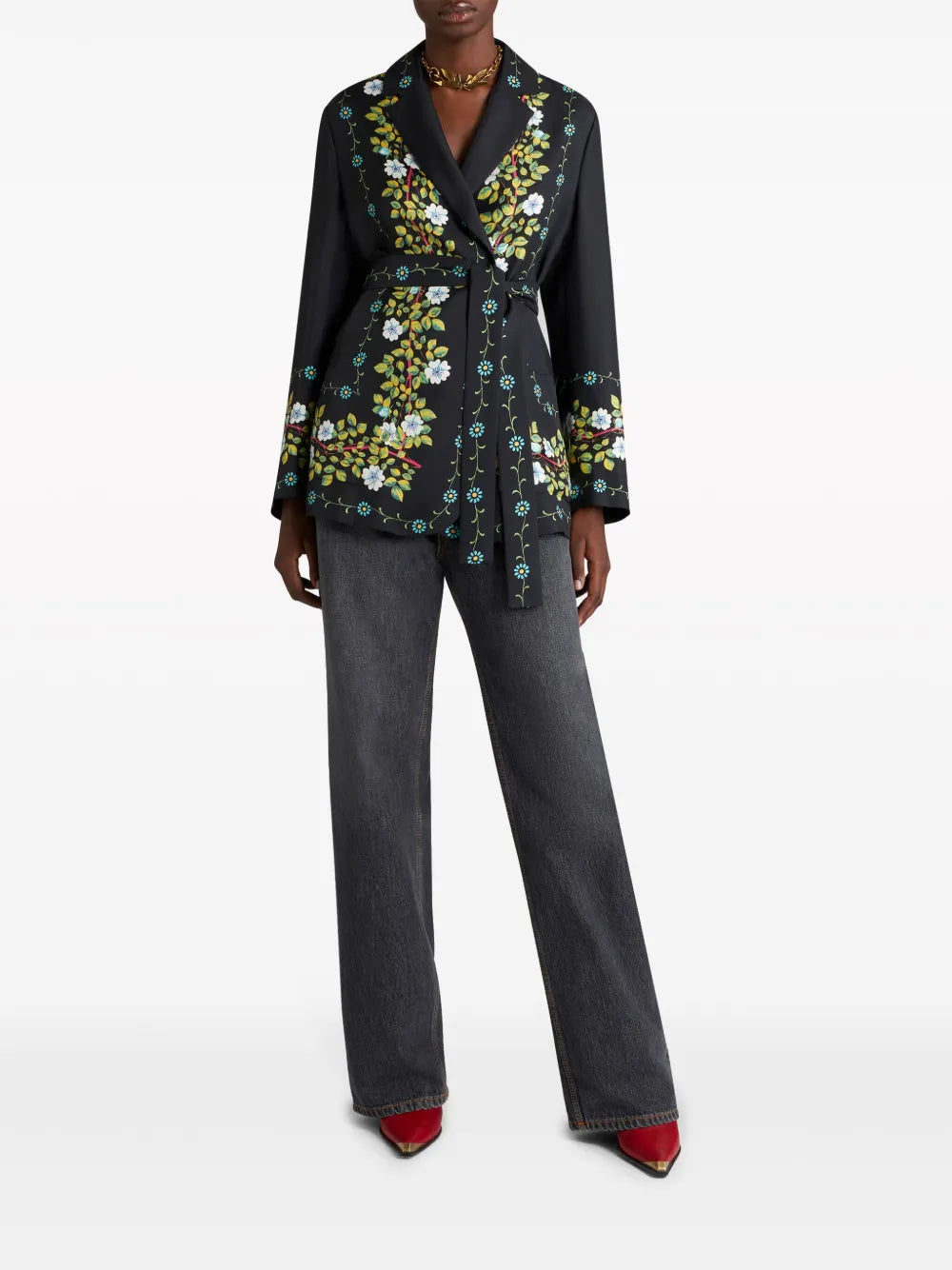Floral-Print Silk Jacket