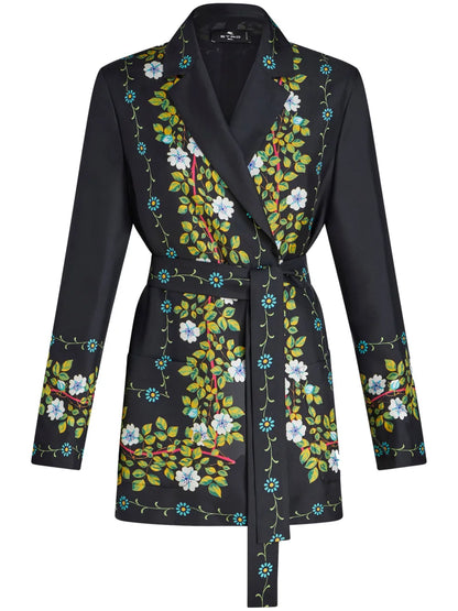 Floral-Print Silk Jacket