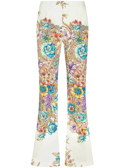 Floral-Print Flared Trousers